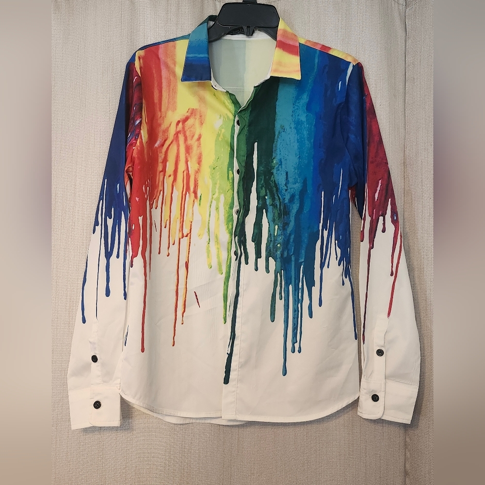 XUAN Ying long sleeve button down color drip shirt sz XL